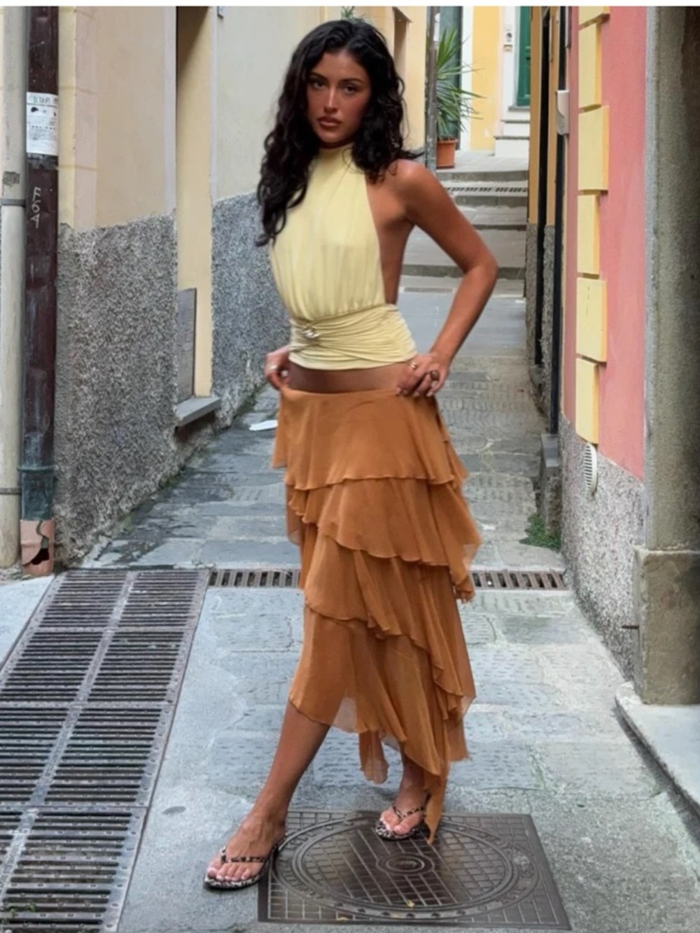 Zara Rust Tiered High-Low Ruffle Maxi Skirt - Picture 4 of 11